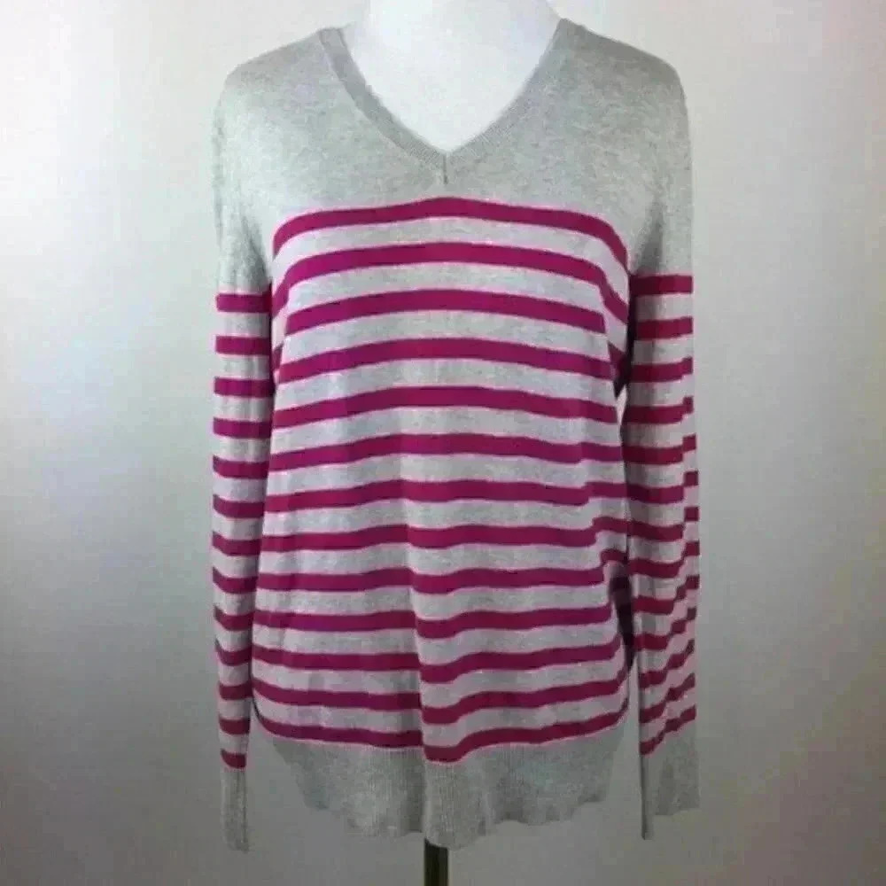 Dressbarn Sweater Size Medium Striped V Neck